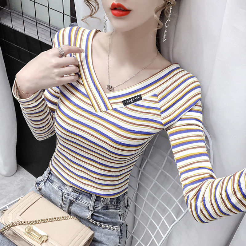 Áo Thun Tay Dài Cổ Chữ V 95 Cotton Thời Trang Mùa Thu 2020 Cho Nữ
