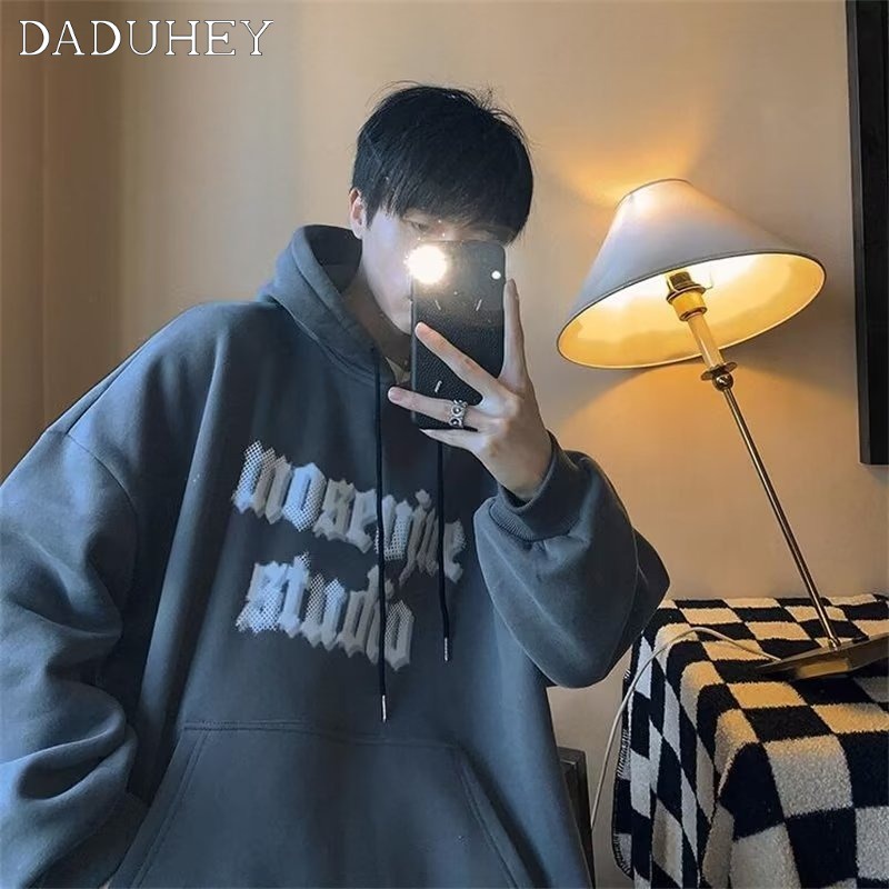 DaDuHey Men's American-Style Casual Three-Dimensional Embroidered Letters Slim Fit Fashion Tops