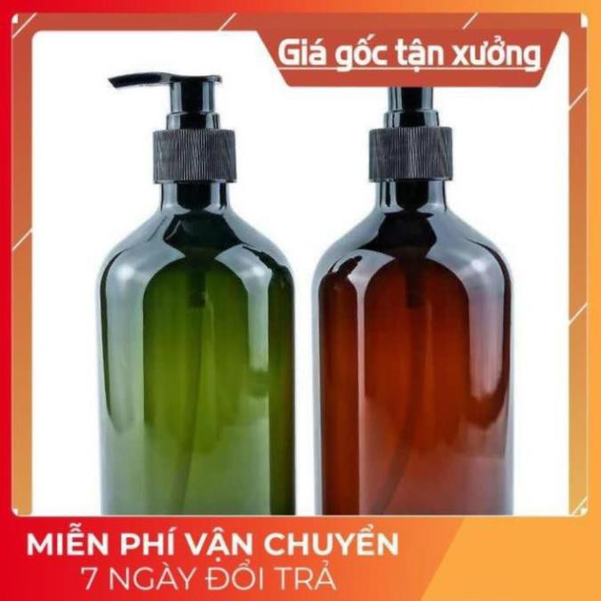 [500ml] Chai nhựa pet vòi nhấn Nâu/ Rêu chiết dầu gội, sữa tắm / chai lọ chiết mỹ phẩm