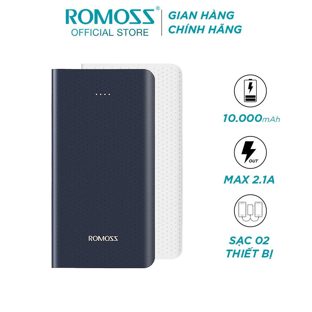 Pin sạc dự phòng Romoss Sense 10 10.000mAh cao cấp (Đen) - Hãng phân phối chính thức