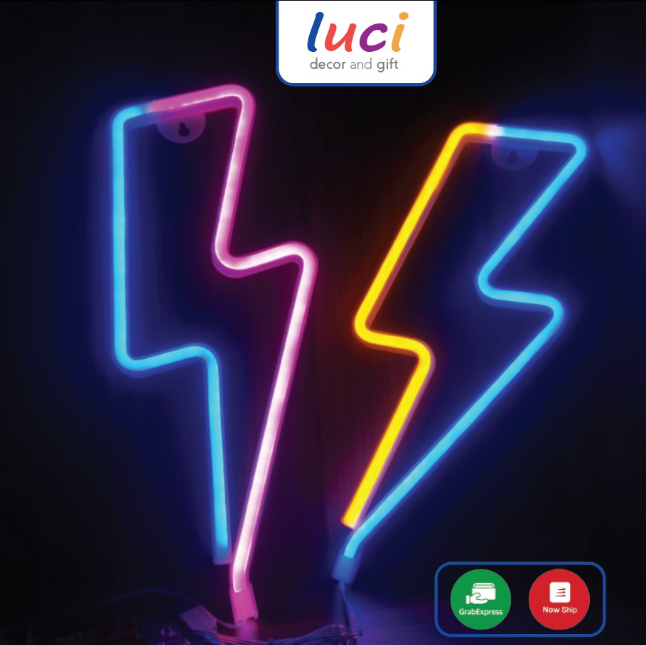 Đèn led chữ hình Tia Sét decor trang trí phòng Luci Shop led neon ánh sáng đẹp dùng Pin / Usb