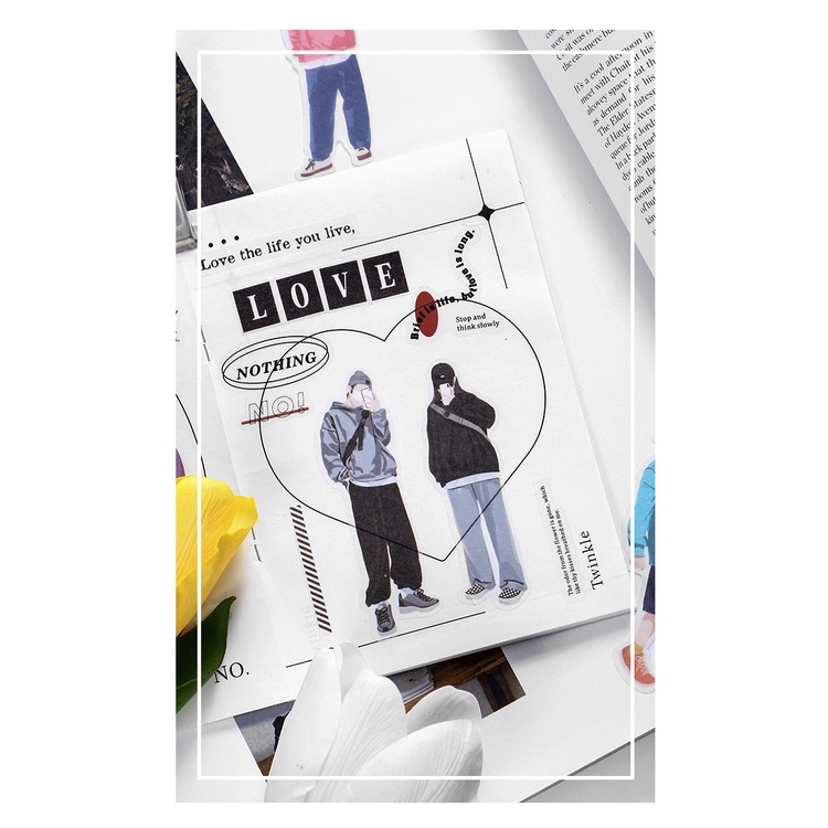 Set 20 Sticker Cô Gái Hàn Quốc thời trang trang trí sổ tay bullet journal