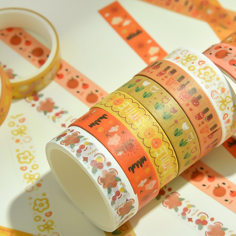 Bộ 5 washi tape băng dính dán 2m họa tiết basic trang trí đa năng WA01