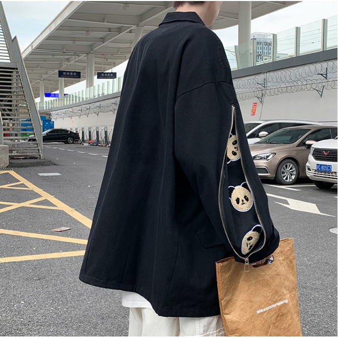 Áo bomber nam bigsize thời trang ulzzang hàn quốc, áo khoác nam bóng chày tay cách điệu gấu trúc đi chơi đi học unisex