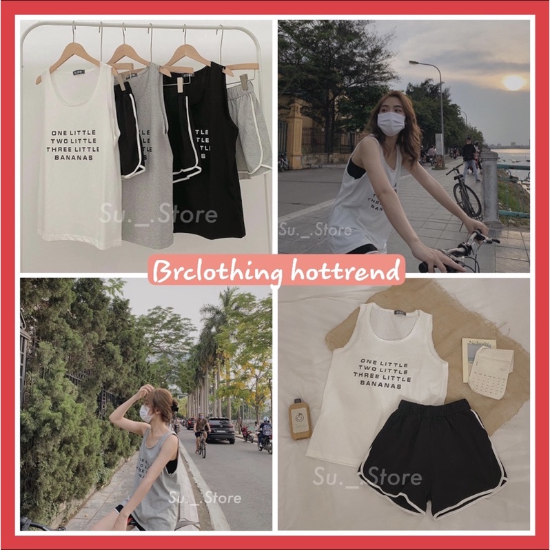 Set tanktop áo chữ kèm quần sooc, Bộ quần short đùi ống rộng kèm áo ba lỗ tank top form rông Ulzzang