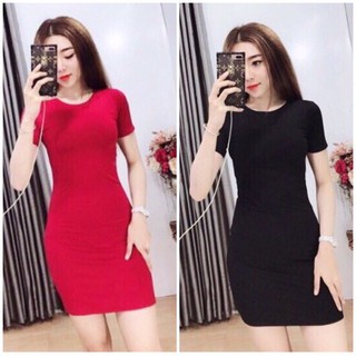 Đầm thun body cực tôn dáng freesize dưới 52kg