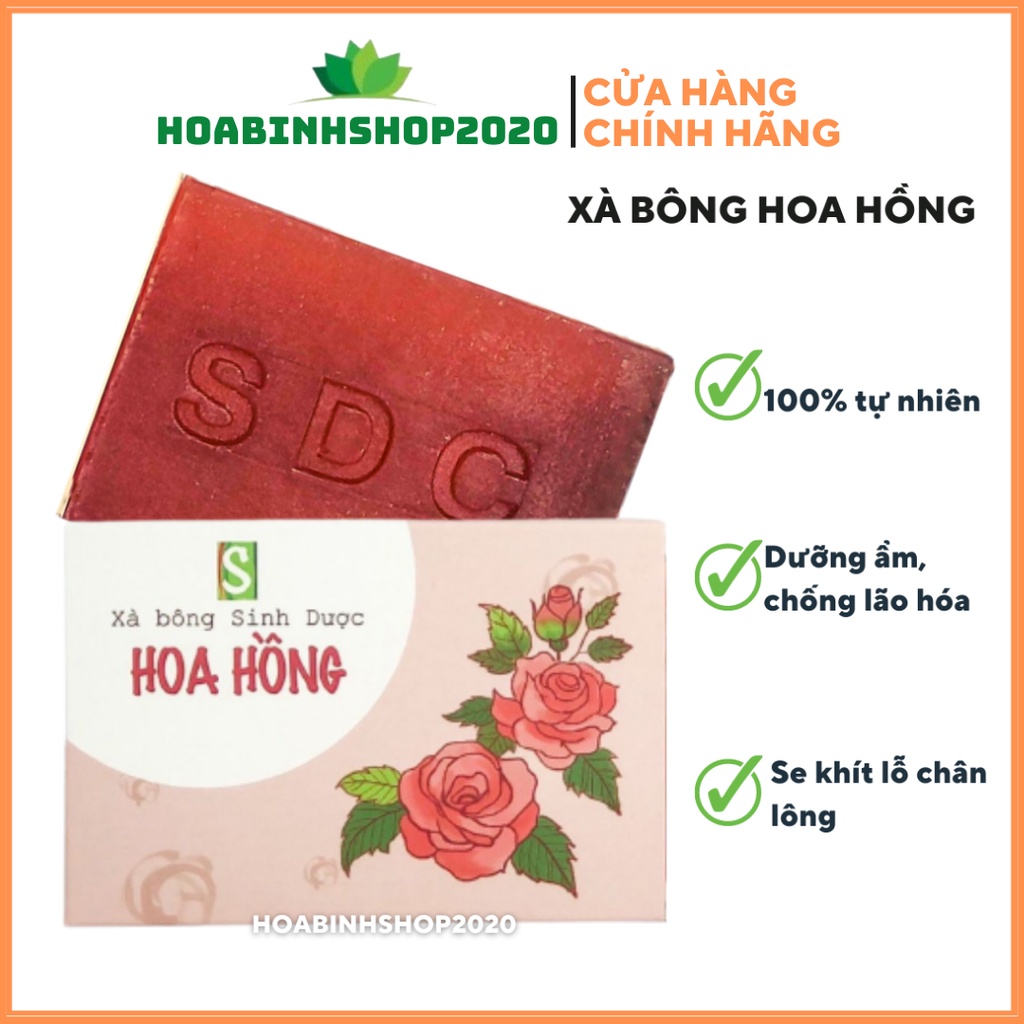 [CHÍNH HÃNG] Xà Phòng Thiên Nhiên - Xà Bông Sinh Dược Hoa Hồng 100gram Dưỡng Da Dịu Nhẹ