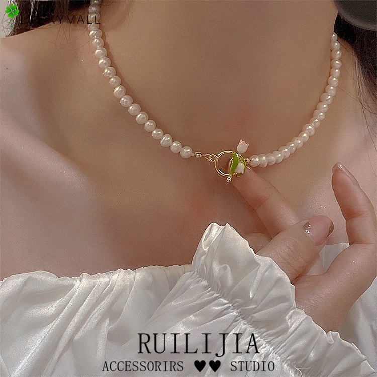 Vòng Cổ Choker Ngọc Trai Mặt Hoa Tulip Hồng Ngọt Ngào Thanh Lịch Cho Nữ