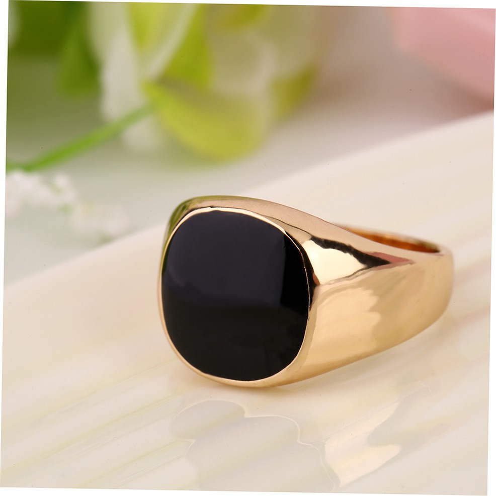 Nhẫn Kim Loại Mạ Vàng 18K Đính Đá Onyx