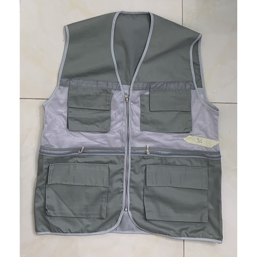 Áo gile túi hộp vải lưới màu vỏ gừng có phản quang hàng xuất khẩu