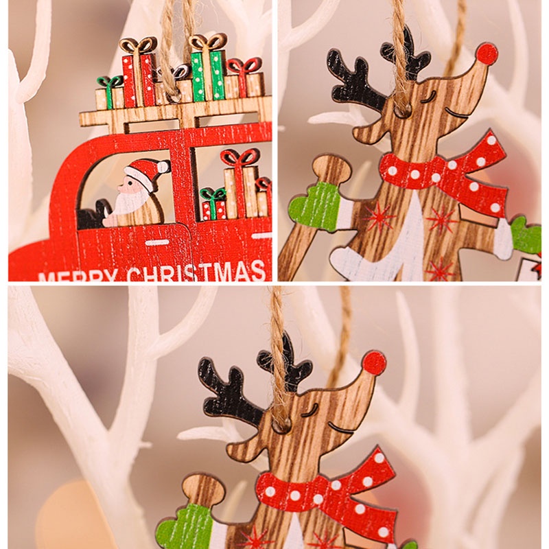 Set 9 Phụ Kiện Treo Trang Trí Cây Thông Giáng Sinh Hình Ông Già Noel Dễ Thương