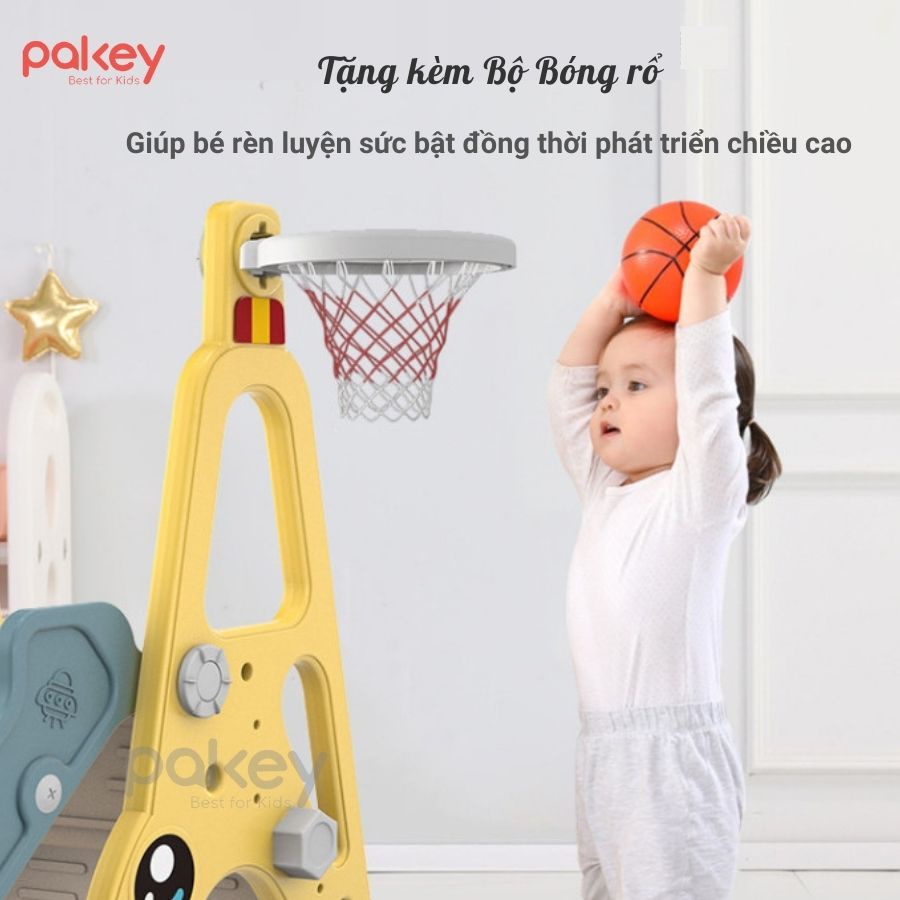 Cầu trượt xích đu cho bé Pakey hình Ô tô ngộ nghĩnh TẰNG KÈM Bộ Bóng Rổ mẫu mới nhất