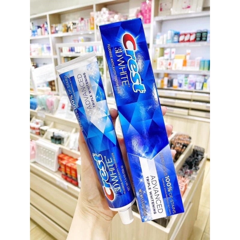 Kem đánh răng siêu trắng sạch mảng ố Crest 3D White Advanced Triple Whitening 158g Mỹ