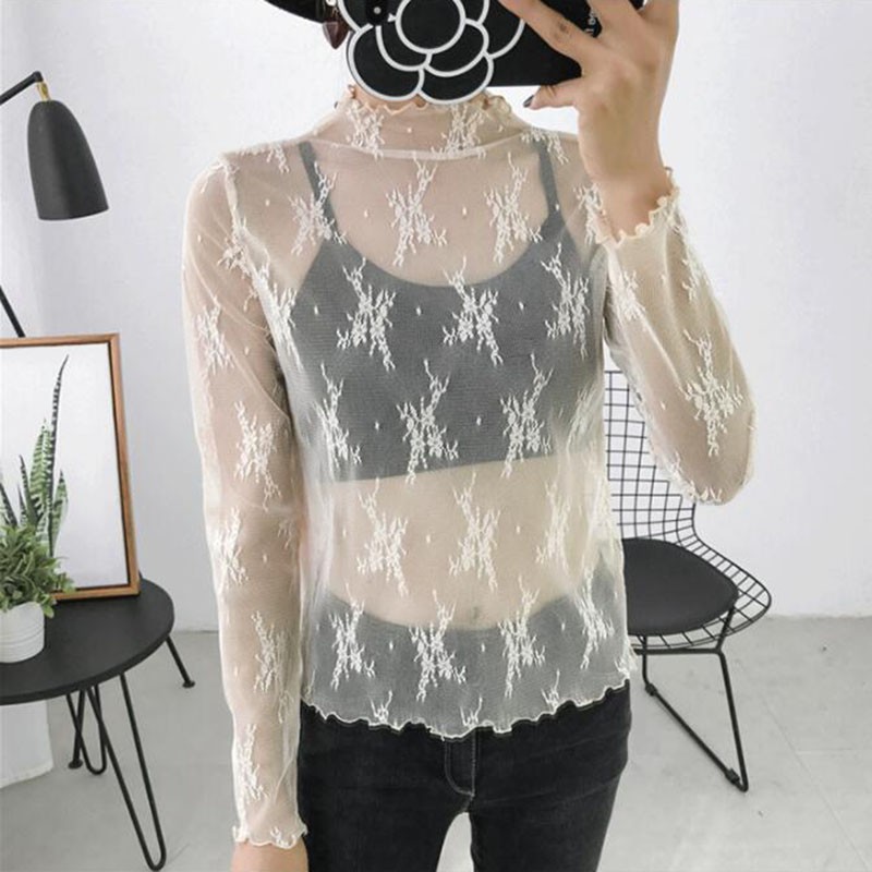 Áo ren xuyên thấu tay dài gợi cảm thời trang cho nữ