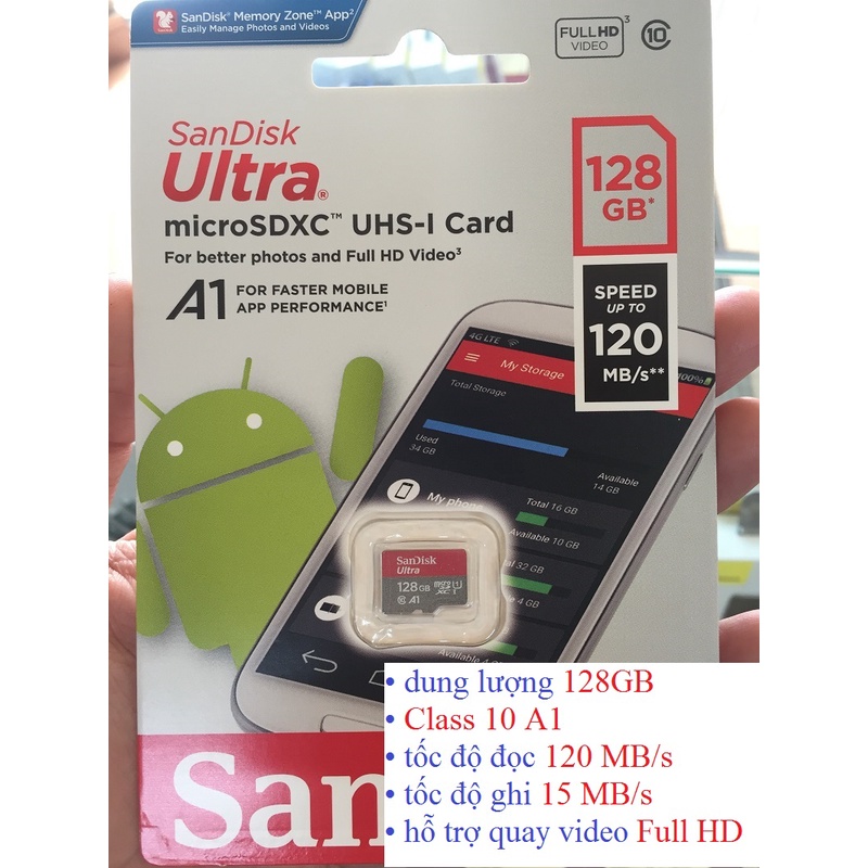 Thẻ nhớ microSD 32GB/64GB/128GB Sandisk Ultra 100MB/s, Thẻ nhớ camera wifi