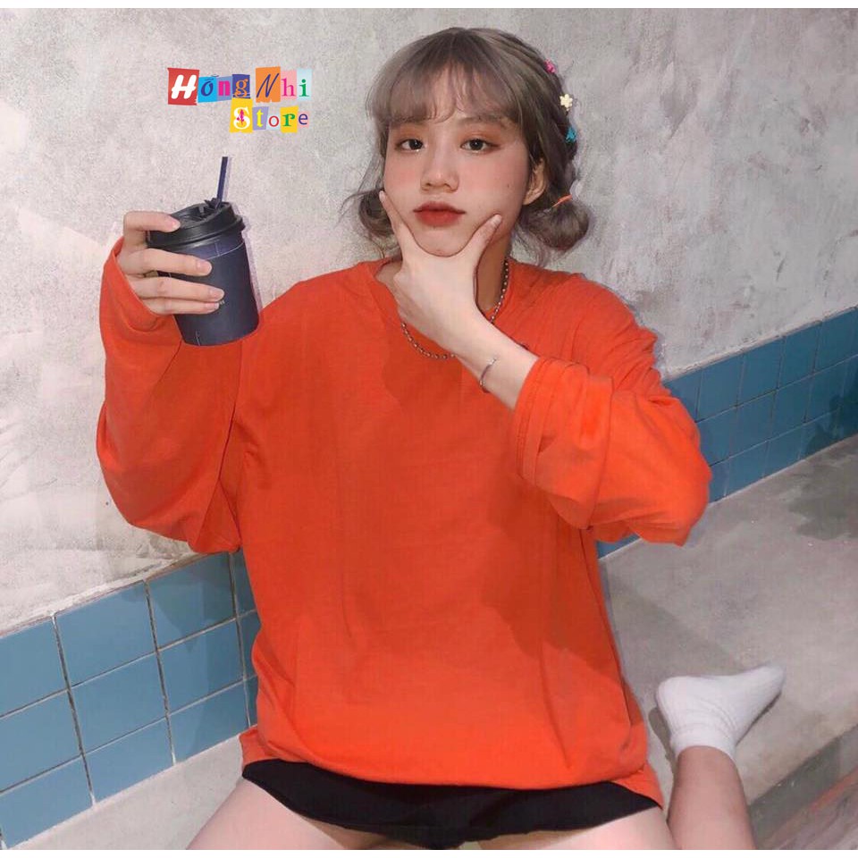 Áo Thun Tay Dài Trơn Long Tee Ulzzang Unisex Dáng Rộng Màu Cam - MM