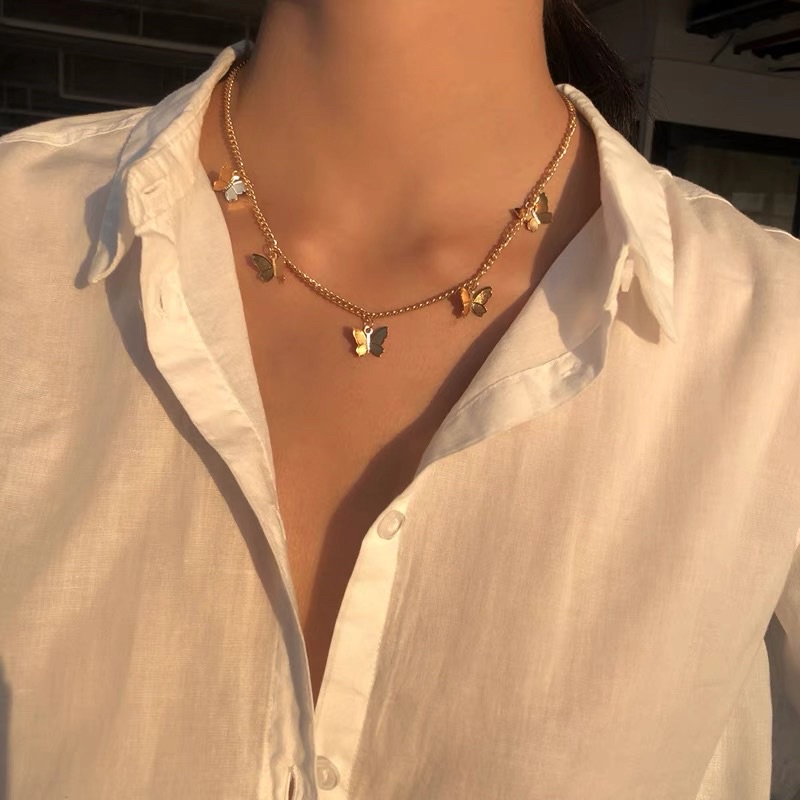 Vòng cổ nữ chocker mắt xích đính mặt hình cánh bướm