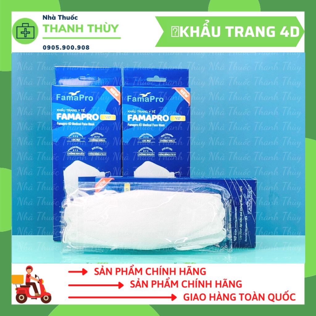 Khẩu Trang Y Tế 4D Cao Cấp Kháng Khuẩn 3 Lớp Nam Anh Famapro 4D Mask [10 cái /hộp]