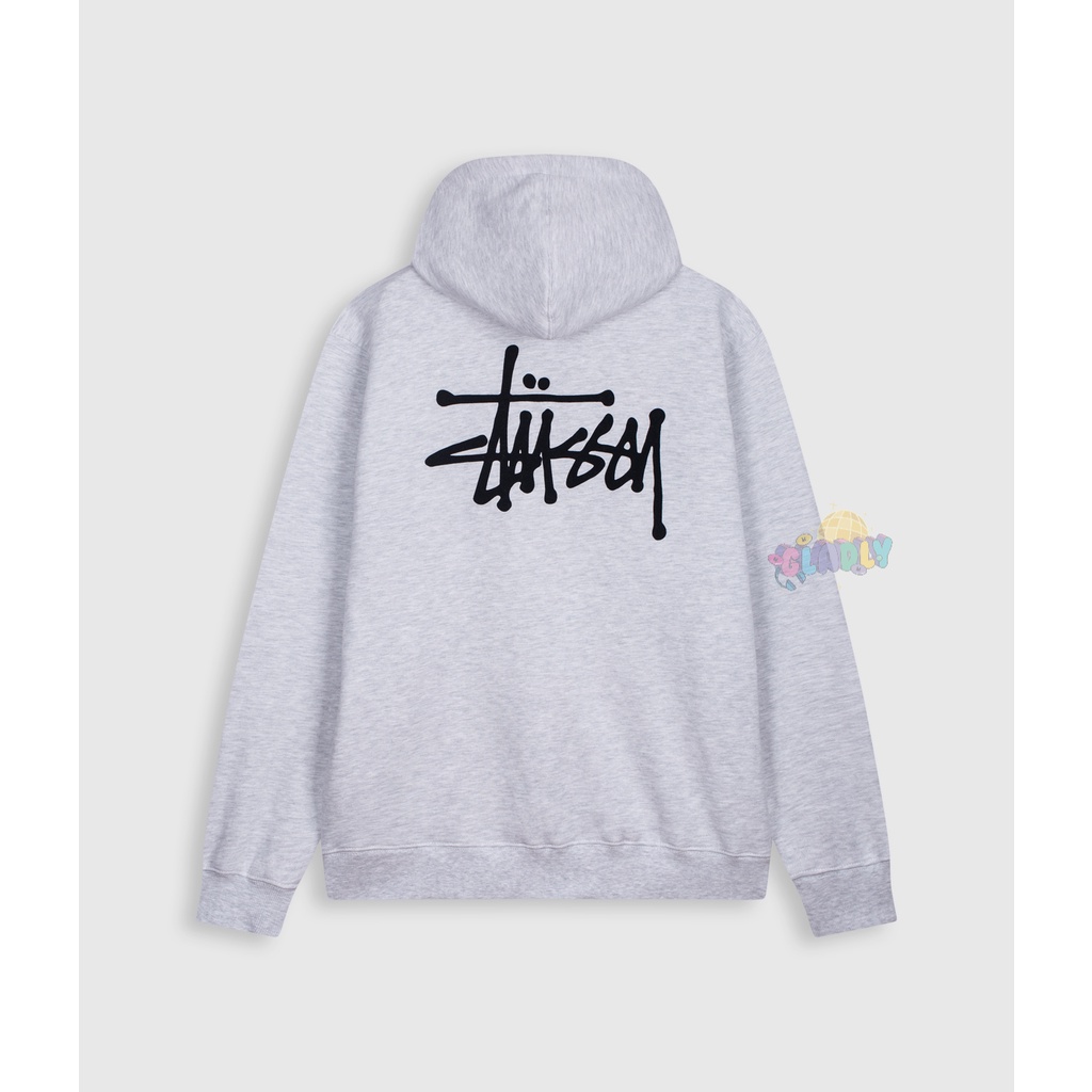 Áo trùm có mũ Stussy họa tiết Basic Hoodie màu xám phiên bản Mỹ