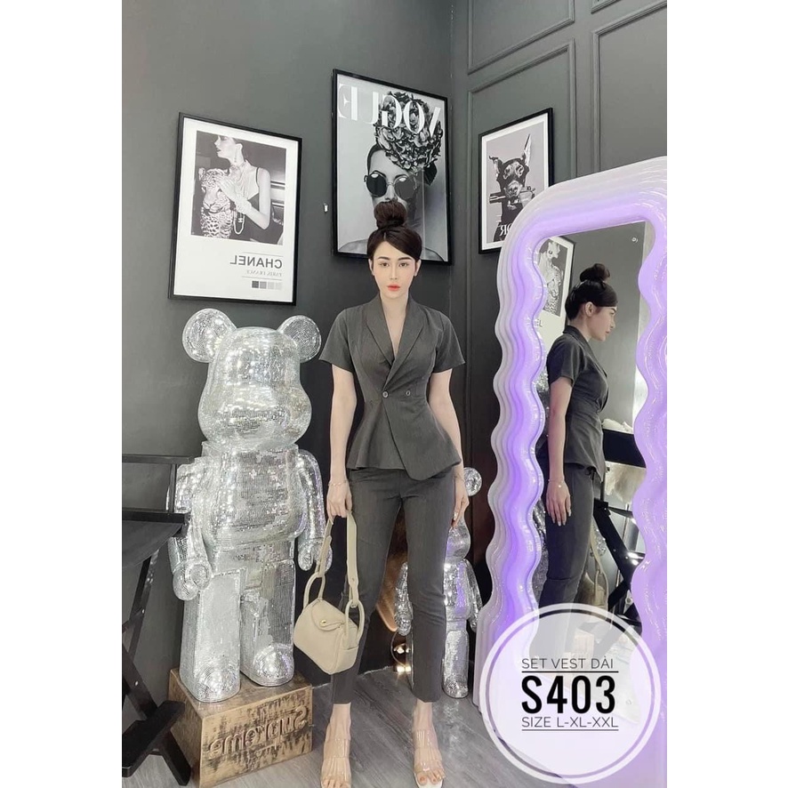SET ĐỒ BỘ ÁO VEST SƠ MI VẠT CHÉO+ QUẦN TÂY DÀI BIGSIZE