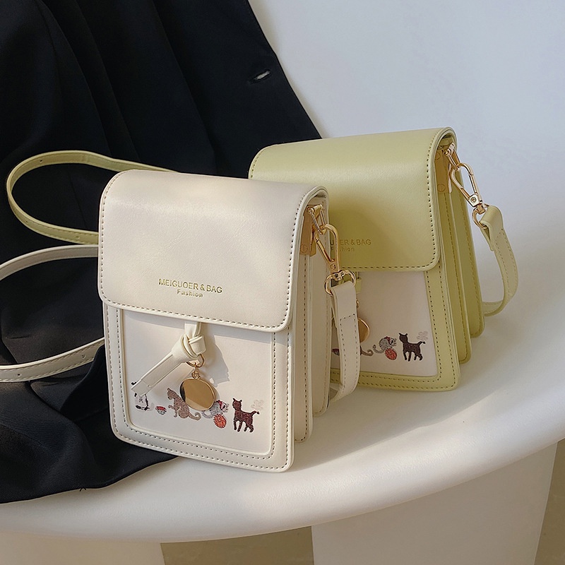 Túi đeo một bên vai IELGY hình vuông cỡ nhỏ in họa tiết hoạt hình phong cách Hàn Quốc thời trang dành cho nữ