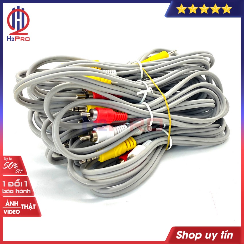 10 Dây Av 1 Ra 2, Dây 3.5Mm Ra 2 Av Dài 140Cm Cao Cấp, Dày Dặn, Chống Nhiễu, Cáp Loa 3.5 Ra 2 Đầu Av Hoa Sen-H2Pro Tech