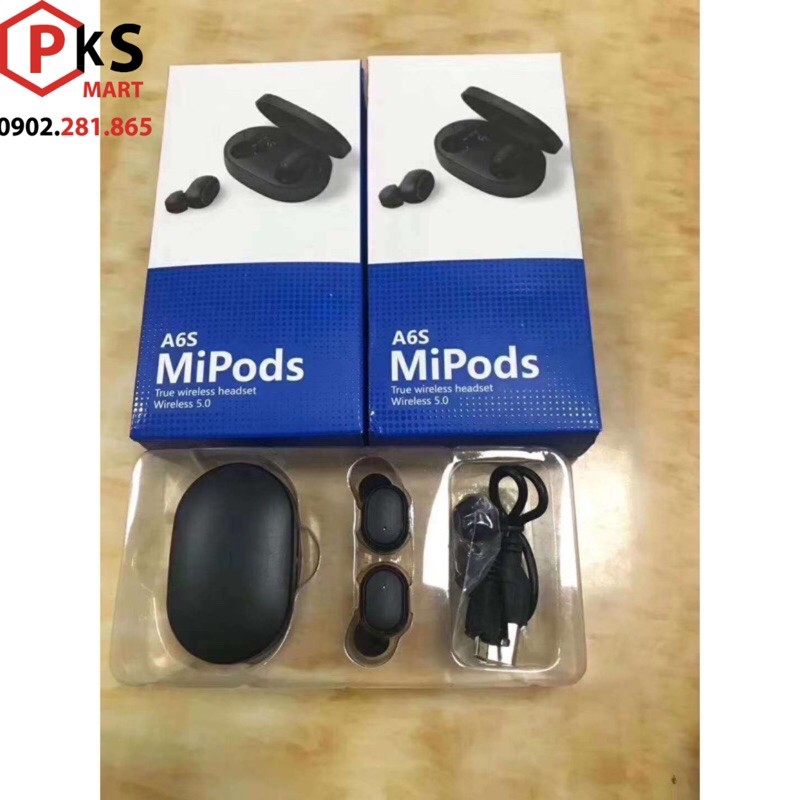 Tai nghe Bluetooth ♥️ MiPods A6S TWS ♥️ không dây kèm Mic đàn thoại, âm trầm, chống ồn, chống nước chính hãng