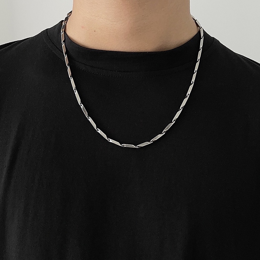 Vòng Cổ Xích Trơn Thời Trang Nam Basic Jino Studio Màu Bạc Ngầu Đẹp Chất Chất LIệu TiTan Không Gỉ