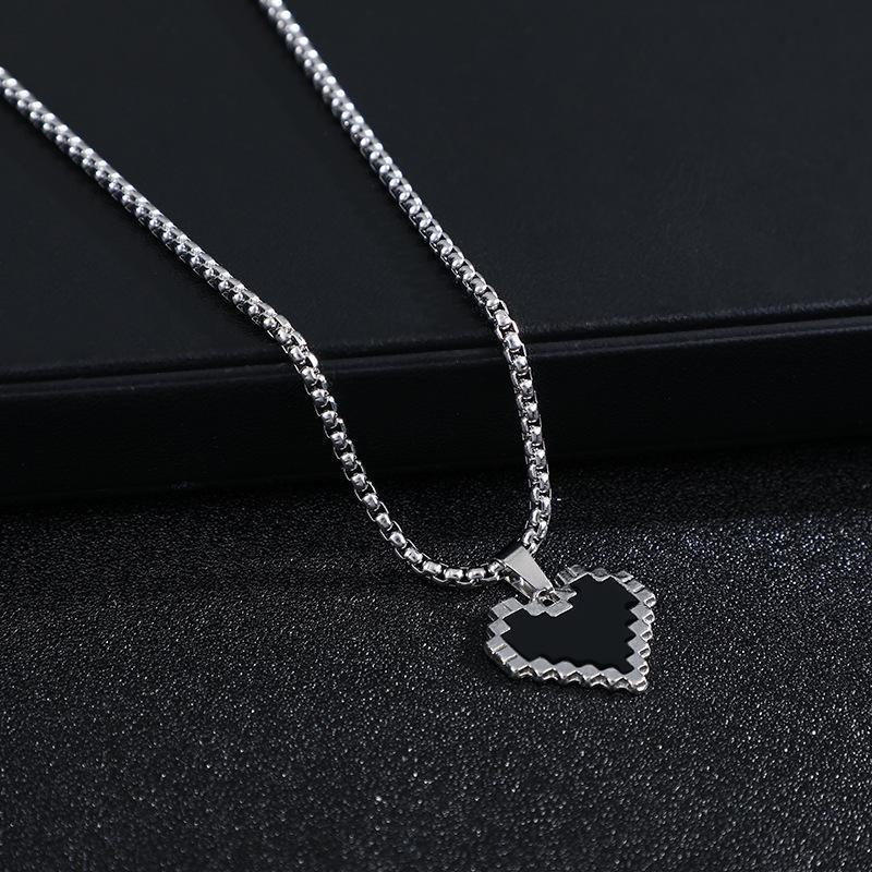 XiaoboACC Dây Chuyền Bằng Thép Không Gỉ Mặt Trái Tim Khảm Đá Phong Cách Hip Hop - 60CM