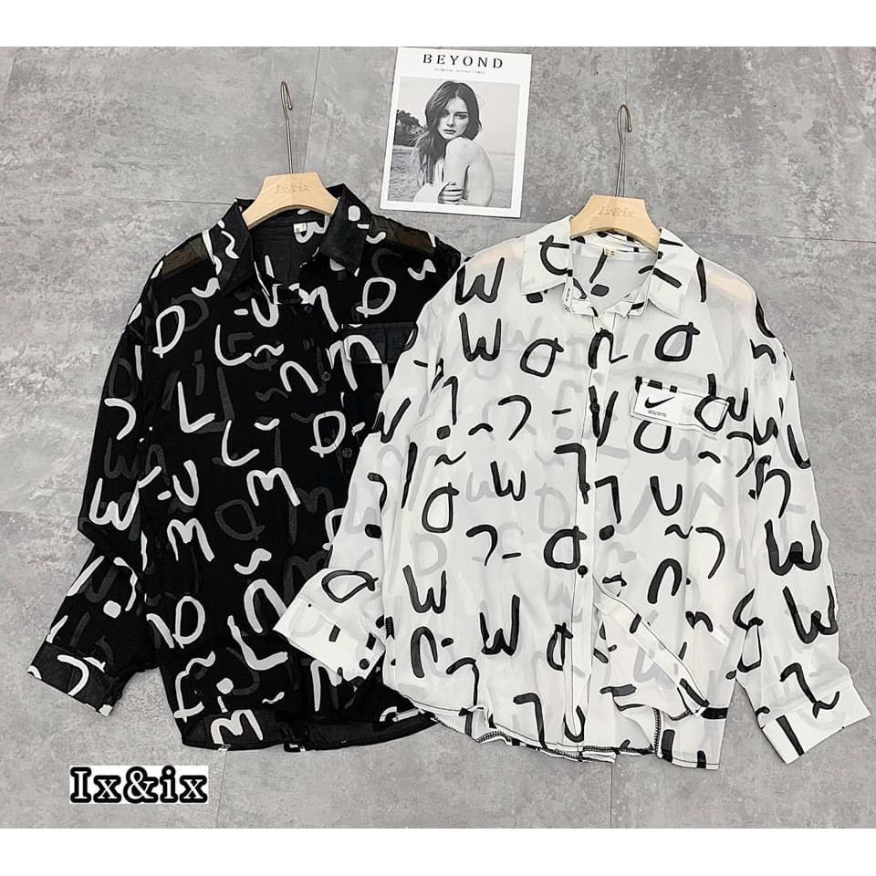 Áo sơ mi nữ dài tay chứ ký chất đũi lụa