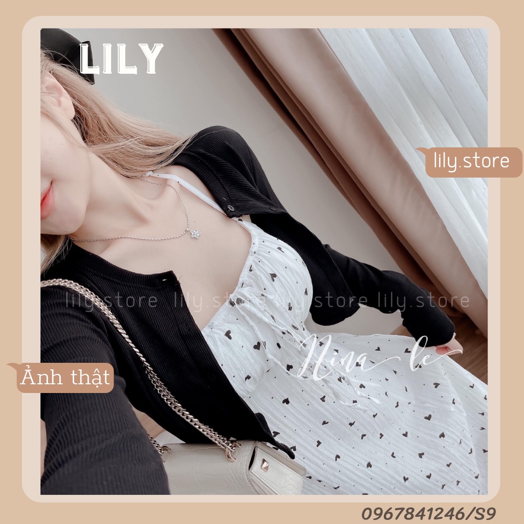 Set váy hai dây dáng dài mix áo len croptop tay dài, Đầm hai dây hoa nhí mix croptop len tăm size S/M S9 LILY