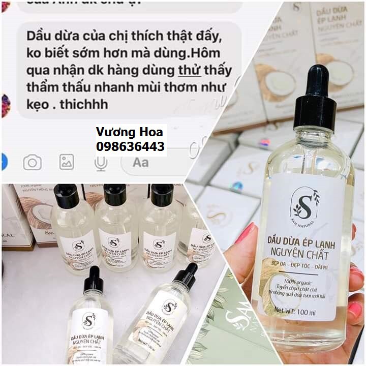 Dầu Dừa Ép Lạnh Organic Nguyên Chất Sam Natural - Dầu dừa dưỡng mi, dưỡng tóc, dưỡng da 100ML