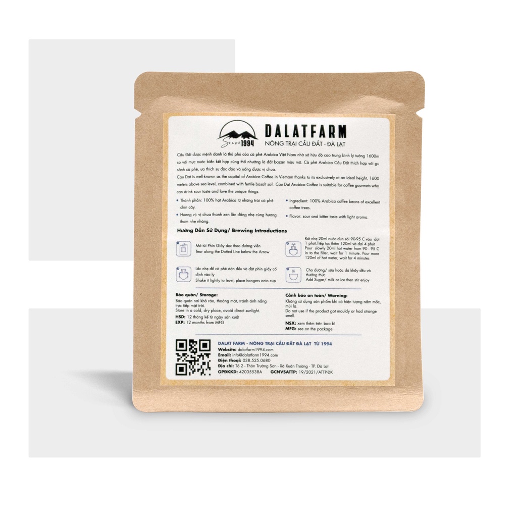 Cà phê phin giấy Arabica Cầu Đất DalatFarm - Túi 10 g