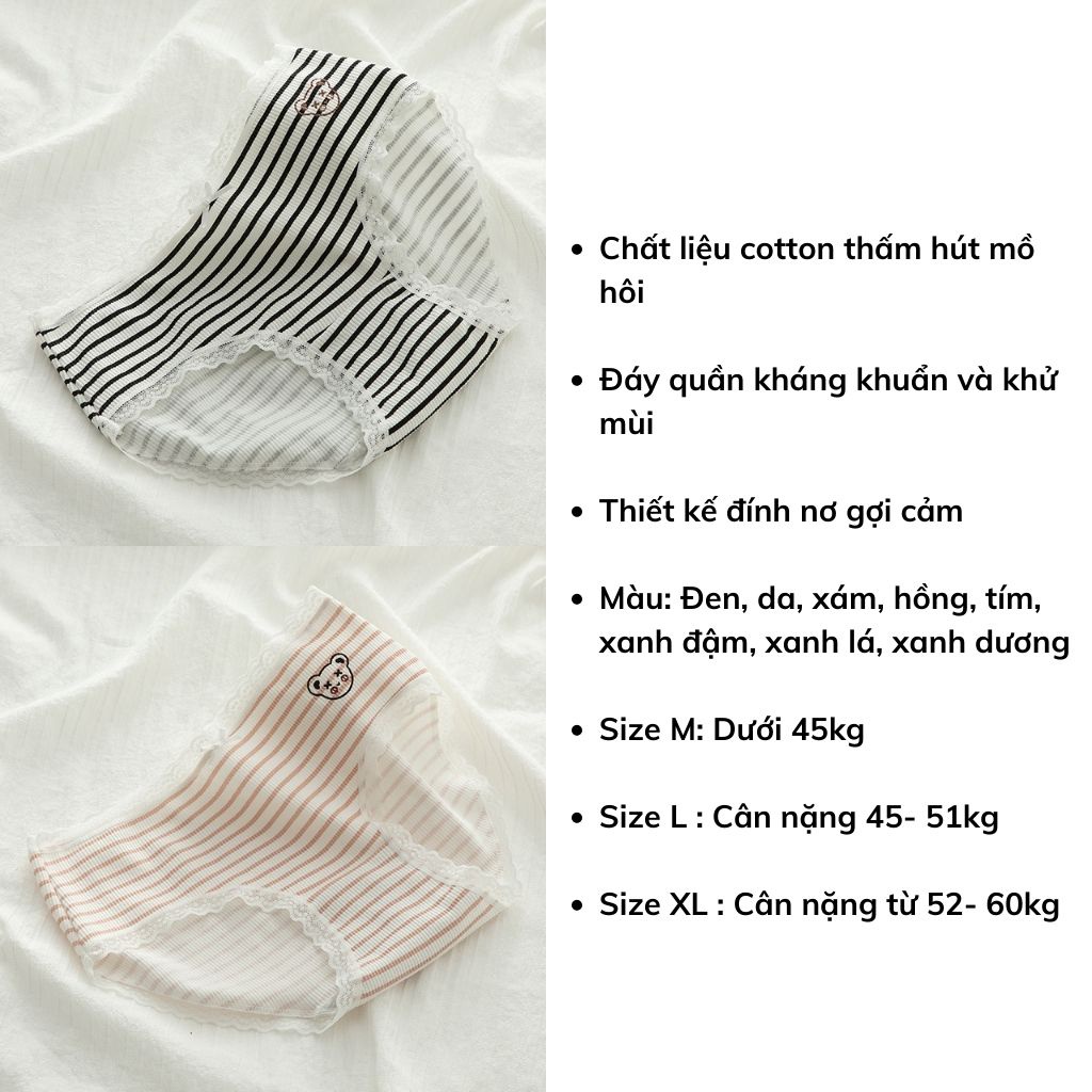 Quần lót nữ cotton kháng khuẩn viền ren cao cấp họa tiết đẹp và xinh xắn DOPICO L167