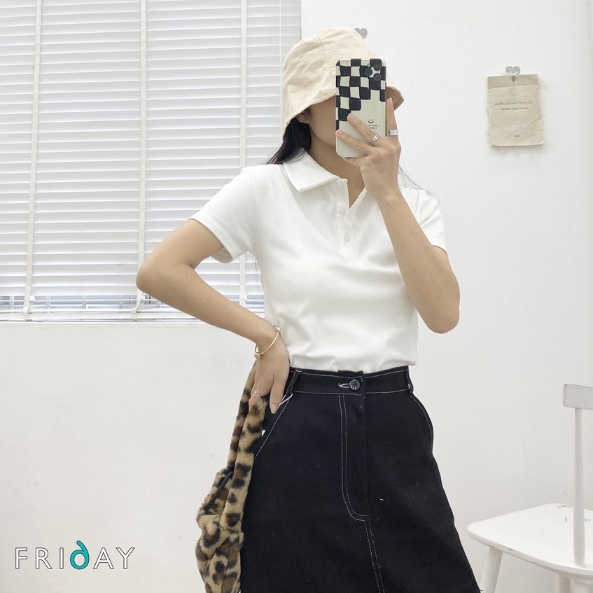 Áo polo nữ cotton trơn co giãn dáng lửng Friday 2BA1126AT