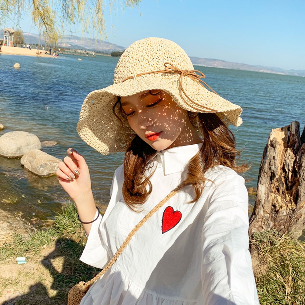NÓN CÓI MỀM ĐAN DÂY VINTAGE NƠ ĐI BIỂN