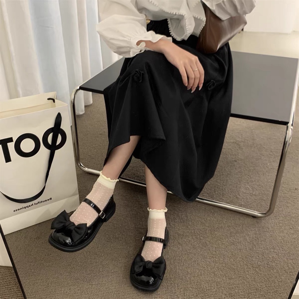 (S105) Giầy búp bê nữa da bóng tag nơ 2 phân (Mã F999)