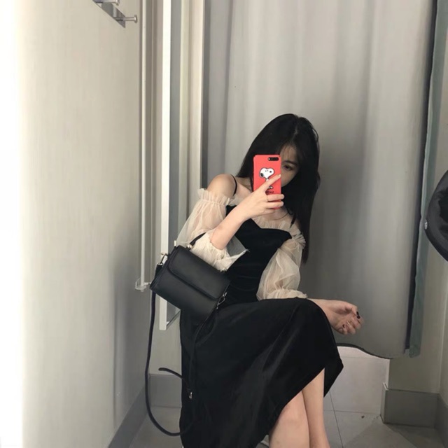 Đầm trễ vai hai dây tiểu tay bo thư sang chảnh ulzzang kèm ảnh thật👑 | BigBuy360 - bigbuy360.vn