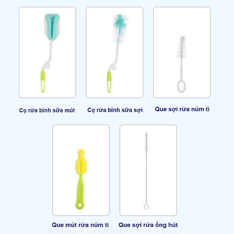 Bộ cọ rửa bình sữa, Cọ bình sữa 4 chi tiết xoay 360 độ siêu tiện lợi