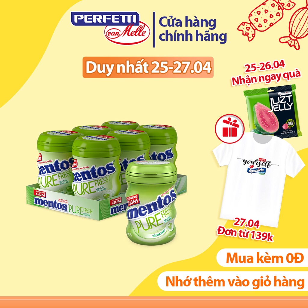 Sing gum không đường Mentos Pure Fresh hương chanh bạc hà (hộp 6 hủ)