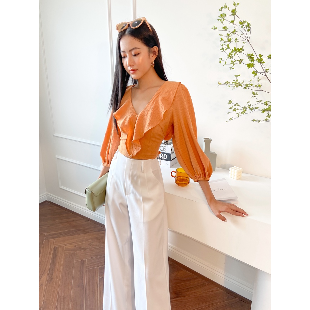 Quần Ống Rộng Dáng Suông Trắng - Xanh EDINI - Q175