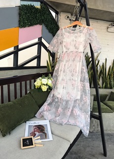 Đầm thêu hoa pink-gray