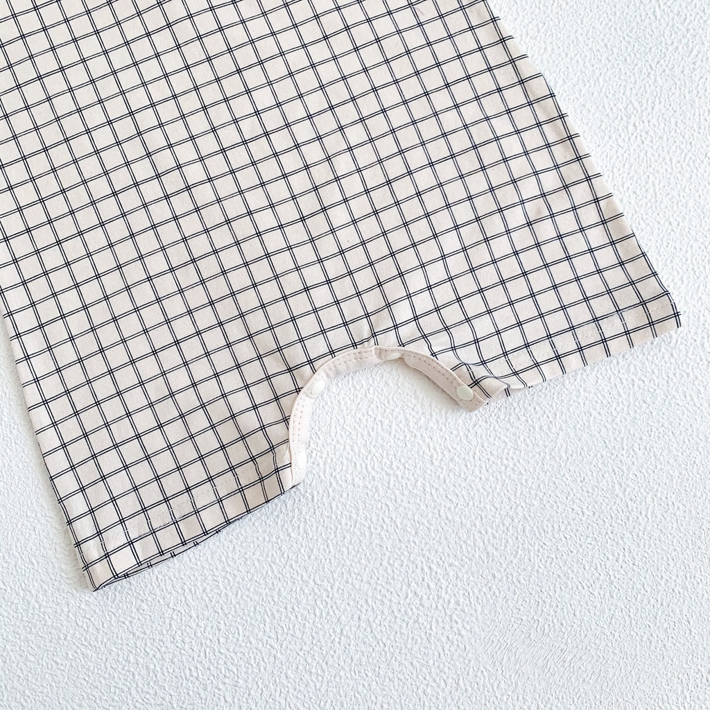 Bộ Áo Liền Quần Sát Nách Họa Tiết Sọc Caro Thời Trang Mùa Hè Cho Bé Từ 0-2 Tuổi