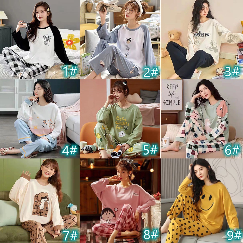 Bộ Đồ Ngủ Tay Dài In Họa Tiết Hoạt Hình Dễ Thương Thời Trang Mùa Hè Cho Nữ