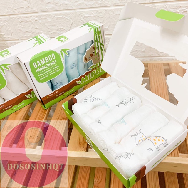 Khăn sữa sợi tre MipBi - Hộp 6 khăn