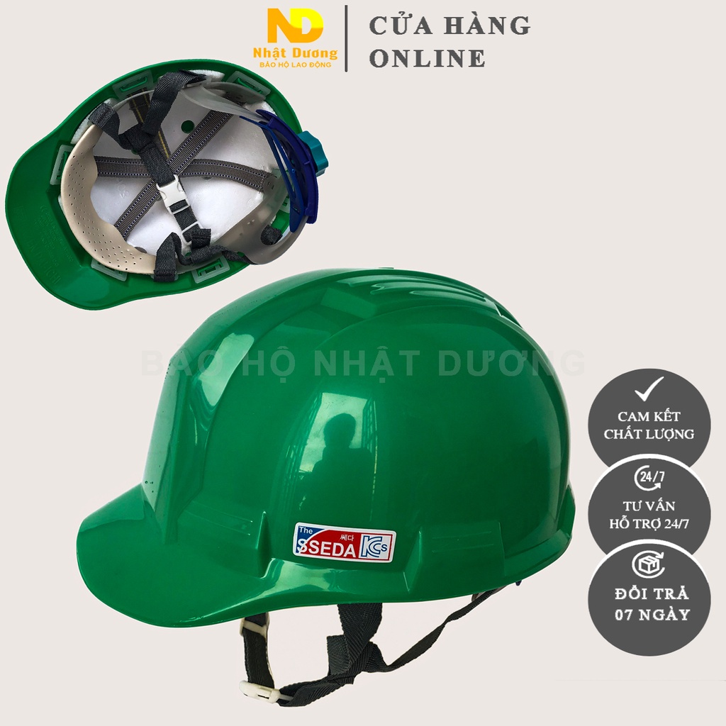 Mũ bảo hộ lao động khóa vặn màu xanh lá HPS4 có lót xốp chống nóng, Nón bảo hộ lao động Nhật Dương