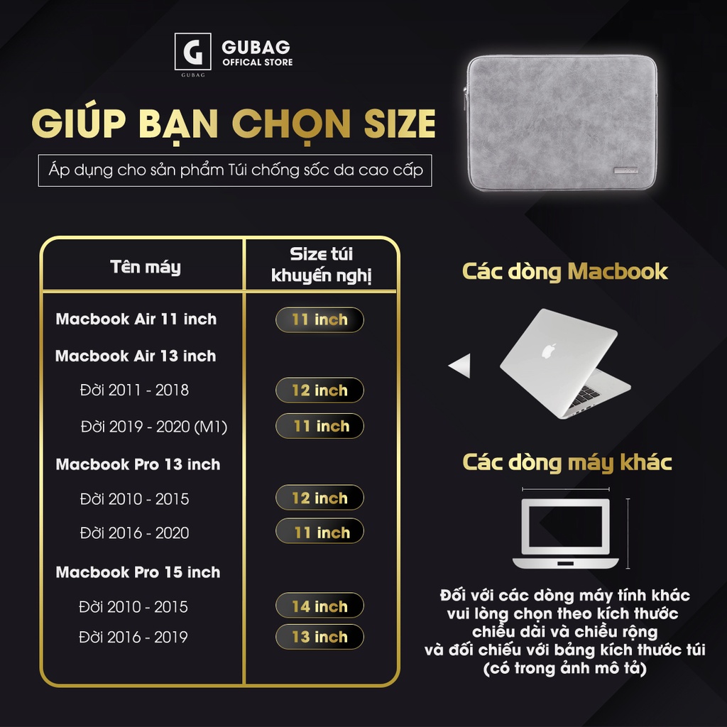 Túi chống sốc laptop Gubag CS02 size 13 inch, 14 inch, 15,6 inch bền đẹp, phù hợp macbook 15inch đệm dày, vải xịn