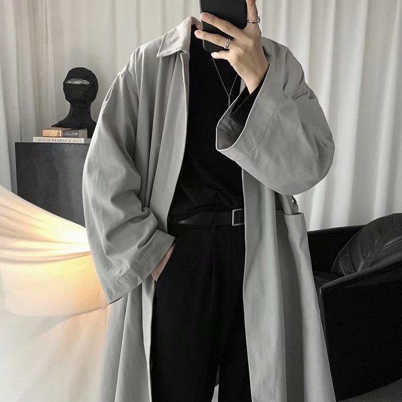 Áo khoác dáng dài form rộng thời trang mùa thu hàn quốc cho nam new áo dài tay jacket rộng men top coat áo gió nam phong cách hàn quốc màu đặc retro áo dài tay