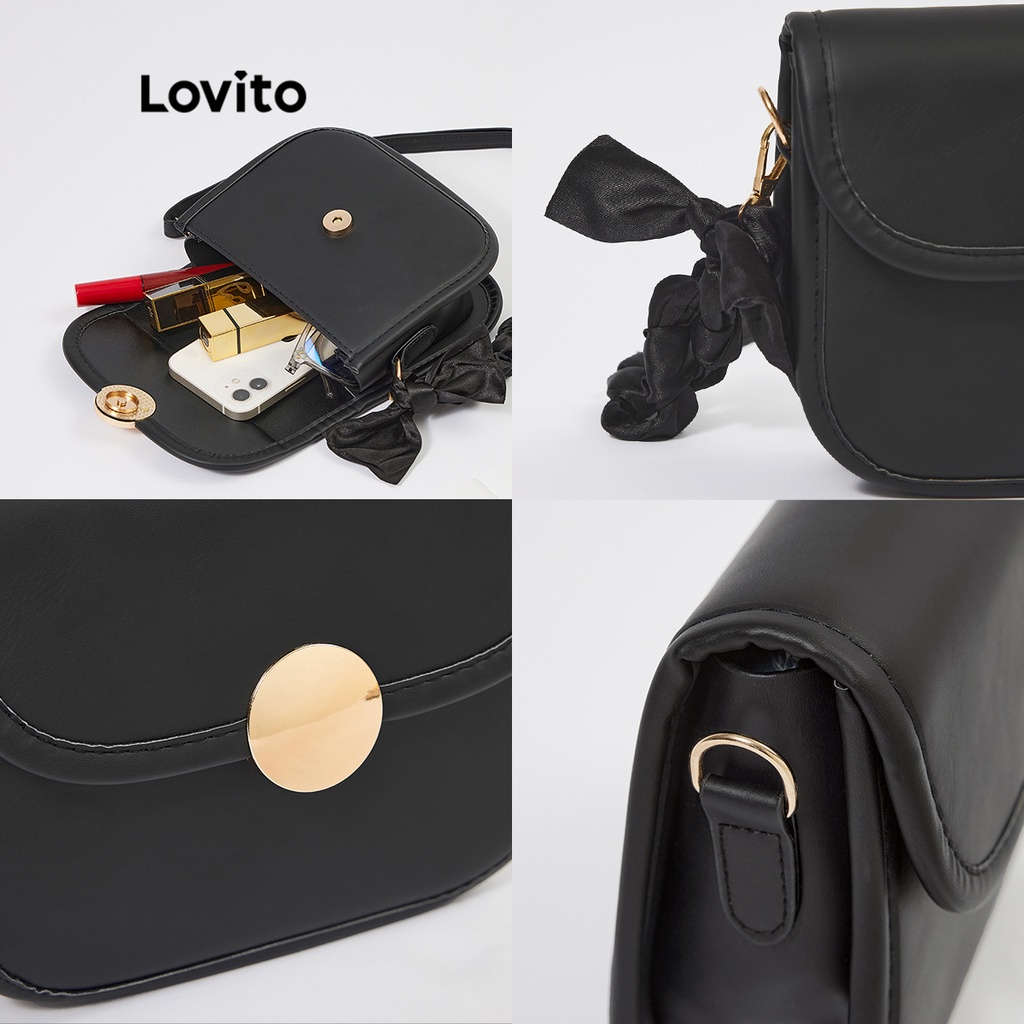 Túi Lovito Hình vuông khóa kim loại tròn trơn Thường L244BA06 (Trắng tắt / Đen / Vàng nhạt)