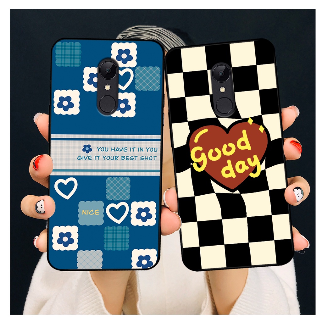 Ốp lưng Xiaomi Redmi Note 4/ Note 4x / Redmi 5 Plus in hoạ tiết caro trái tim đen trắng, gấu bear cute đáng yêu